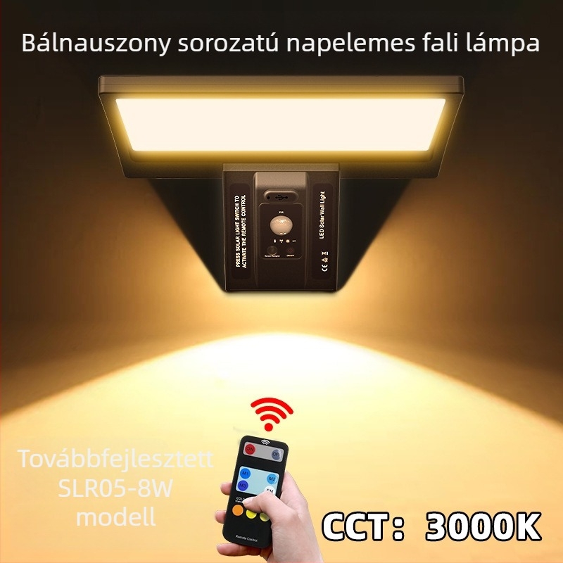LED napelemes falikar kültéri, vízálló kertvilágítás távirányítóval