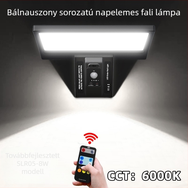 LED napelemes falikar kültéri, vízálló kertvilágítás távirányítóval
