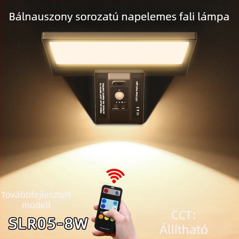 LED napelemes falikar kültéri, vízálló kertvilágítás távirányítóval