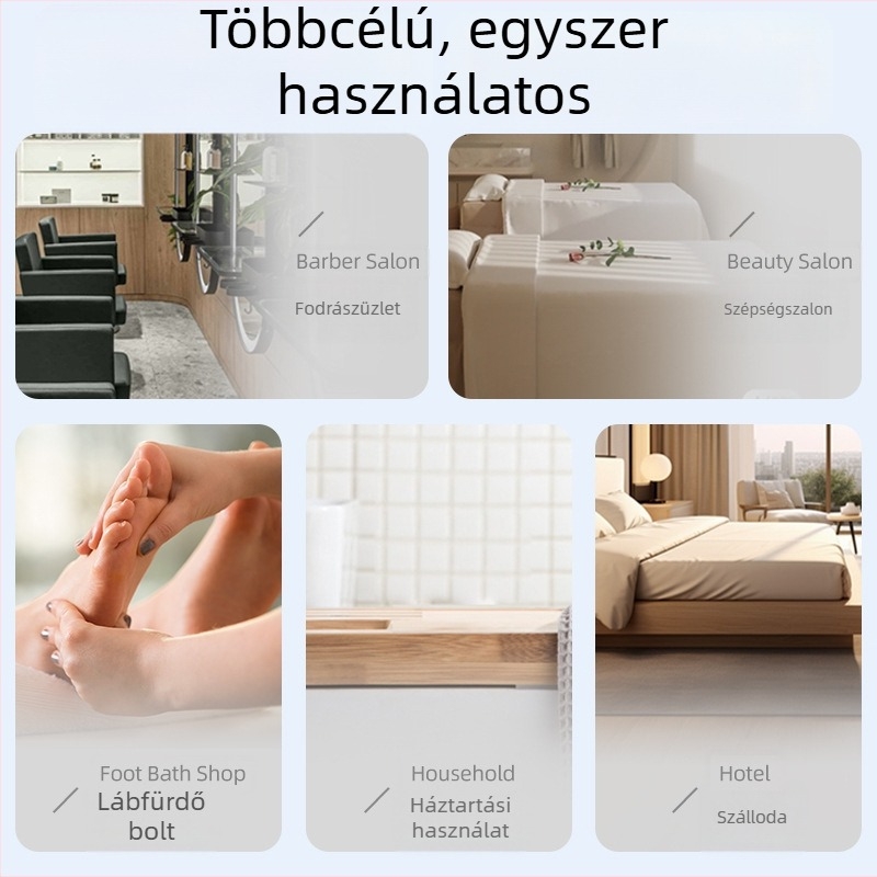 Egyszer használatos hajtörölköző szépségszalonok számára, regenerált cellulóz rost, fa pulp rost, 0-5 másodperces nedvszívás, sima szövés, testreszabható feldolgozás