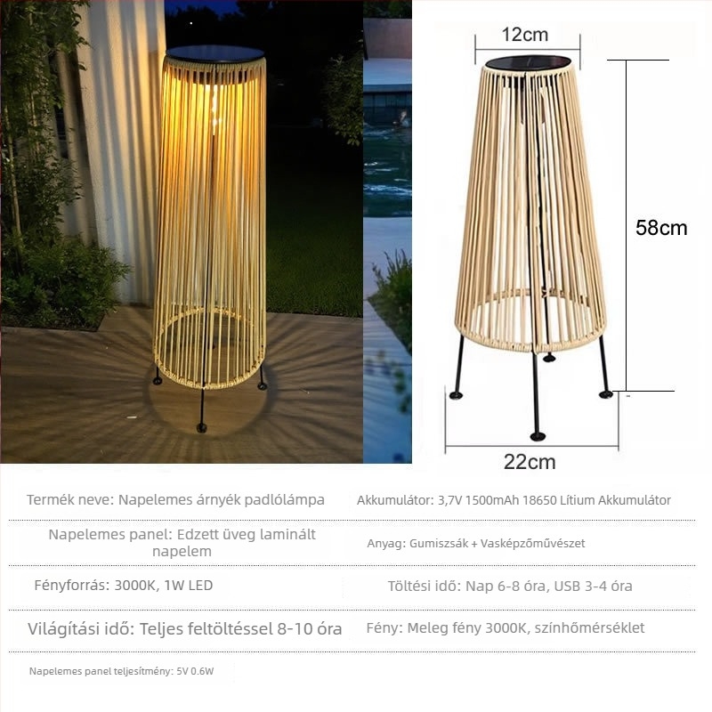 Kültéri napelemes kínai stílusú udvari lámpák, FX1209, gumi rotán + vas, IP44, LED, 1W, 6-12 óra