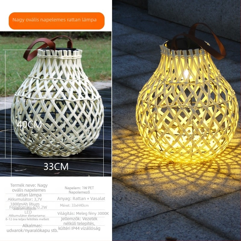 Kültéri napelemes kínai stílusú udvari lámpák, FX1209, gumi rotán + vas, IP44, LED, 1W, 6-12 óra