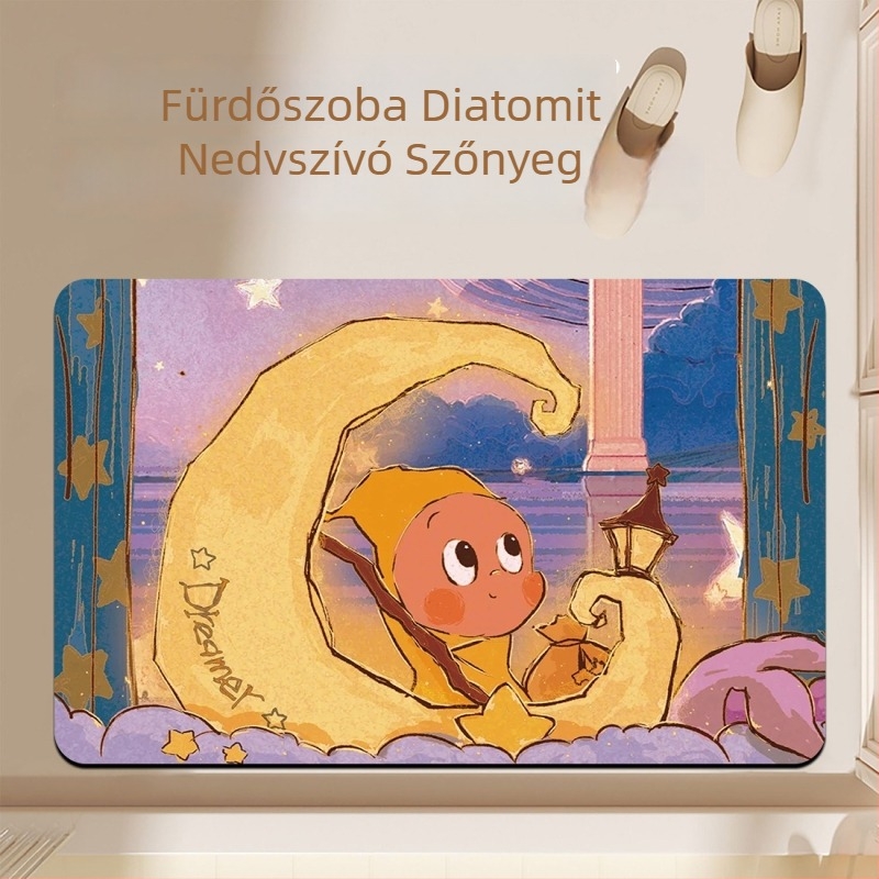 Exquisite puha fürdőszobai szőnyeg diatomitból – nedvszívó, csúszásmentes, piszokálló, könnyen tisztítható, rajzos mintával
