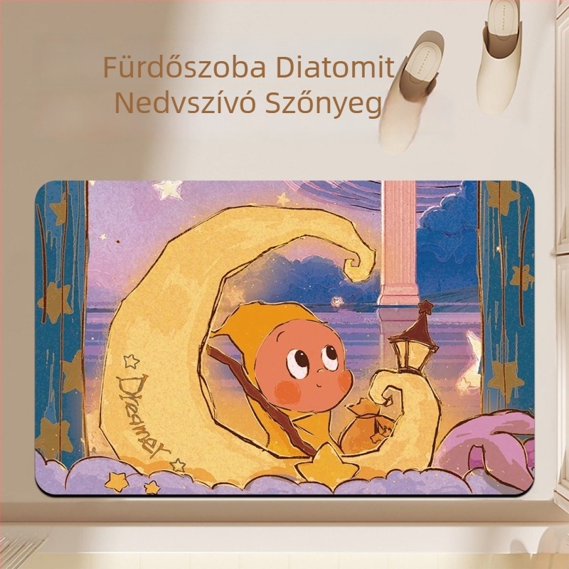 Exquisite puha fürdőszobai szőnyeg diatomitból – nedvszívó, csúszásmentes, piszokálló, könnyen tisztítható, rajzos mintával
