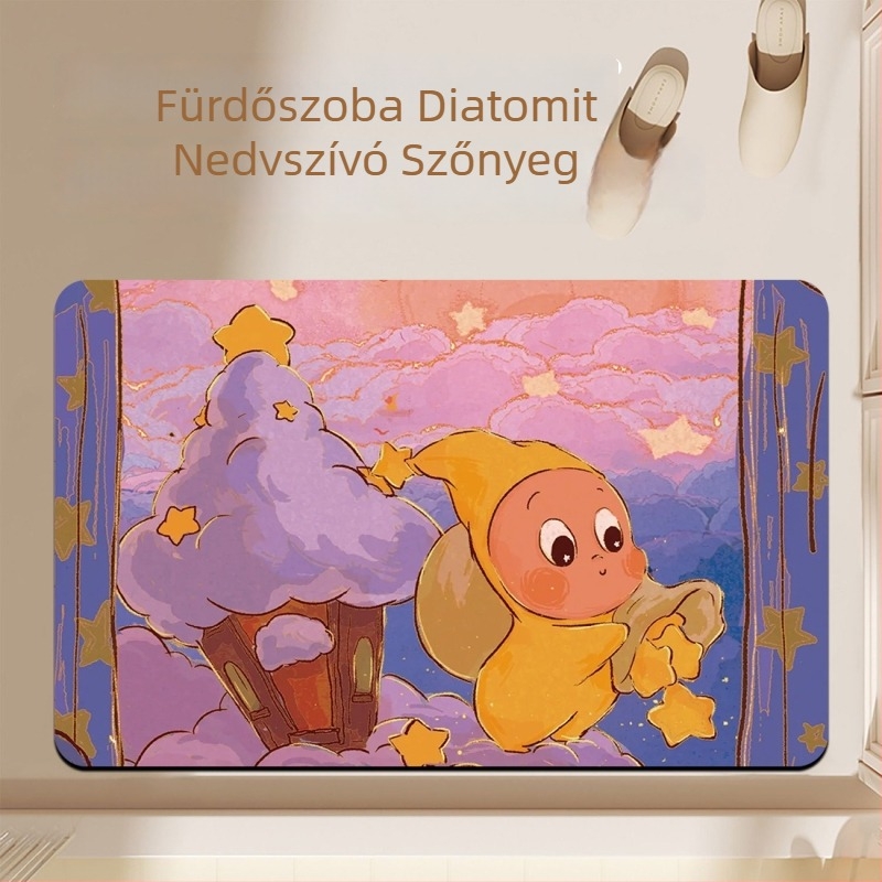 Exquisite puha fürdőszobai szőnyeg diatomitból – nedvszívó, csúszásmentes, piszokálló, könnyen tisztítható, rajzos mintával