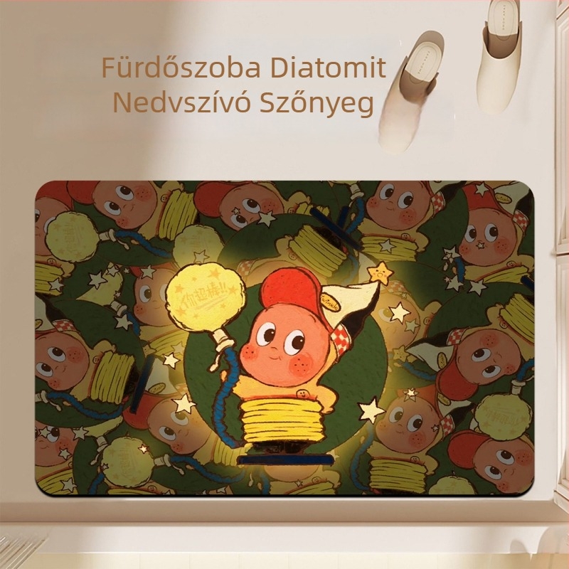 Exquisite puha fürdőszobai szőnyeg diatomitból – nedvszívó, csúszásmentes, piszokálló, könnyen tisztítható, rajzos mintával