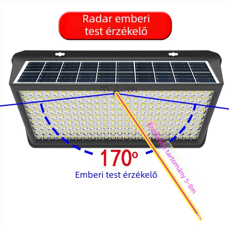 Napelemes falikar kültéri IP65, LED, 100 W, radar érzékelés, NS158 modell