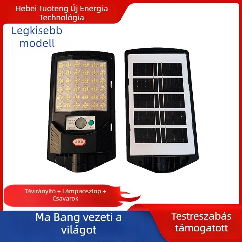 Családi napelemes integrált közvilágítási lámpa udvarra, LED szenzoros kültéri világítás, IP65, 100–800W, távirányítás, 8–10 év