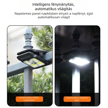 Napelemes klipszlámpa indukciós falikar kültéri használatra, Modell YD, 5W, 3.7V, IPX-4, meleg fény