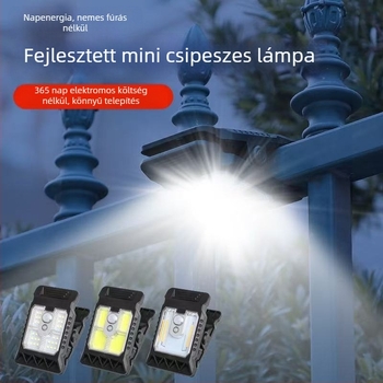 Napelemes klipszlámpa indukciós falikar kültéri használatra, Modell YD, 5W, 3.7V, IPX-4, meleg fény