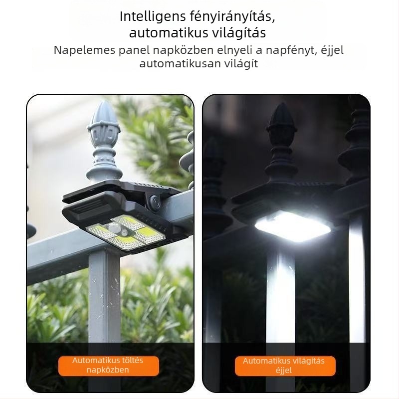 Napelemes klipszlámpa indukciós falikar kültéri használatra, Modell YD, 5W, 3.7V, IPX-4, meleg fény
