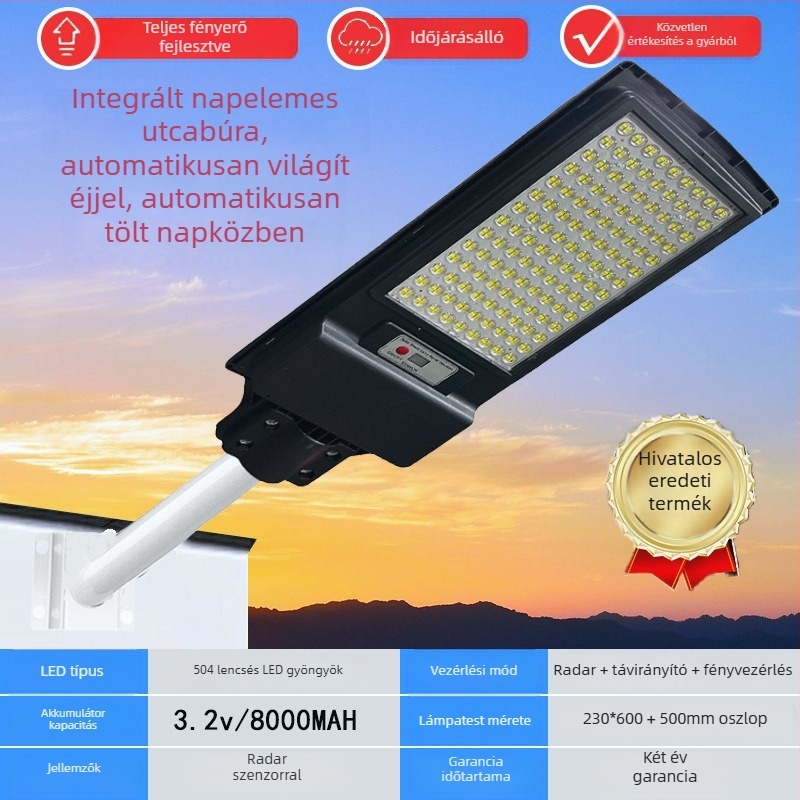KA-1008 Integrált kültéri vízálló napelemes falikar mozgásérzékelővel, IP65, 635×260 mm