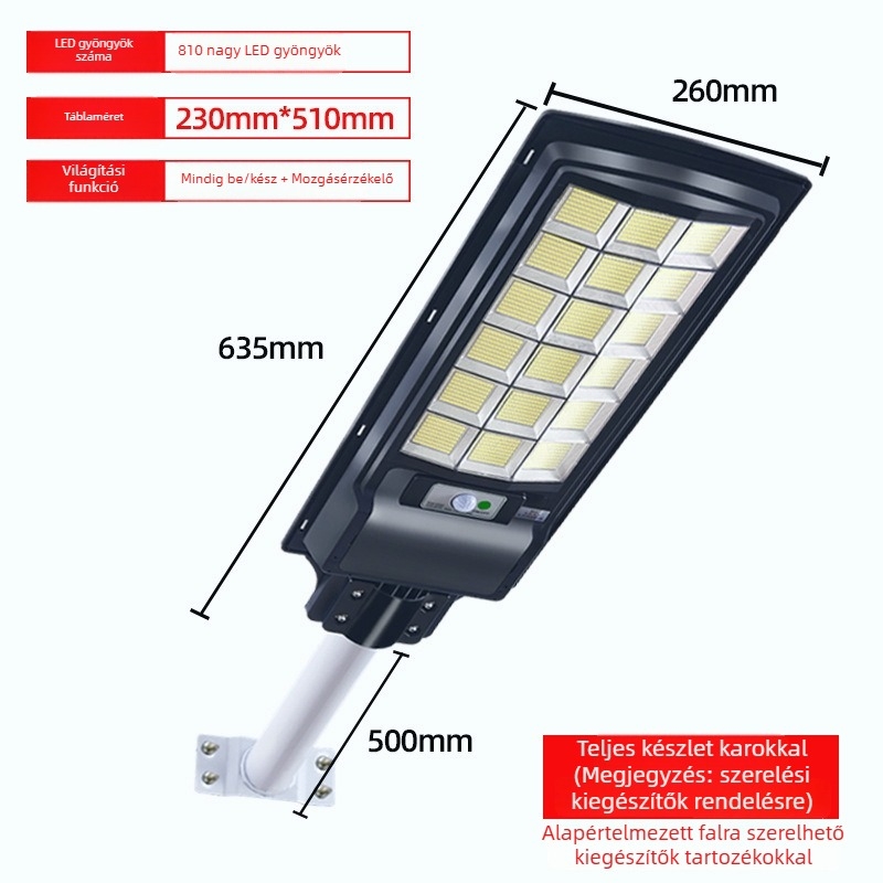 KA-1008 Integrált kültéri vízálló napelemes falikar mozgásérzékelővel, IP65, 635×260 mm
