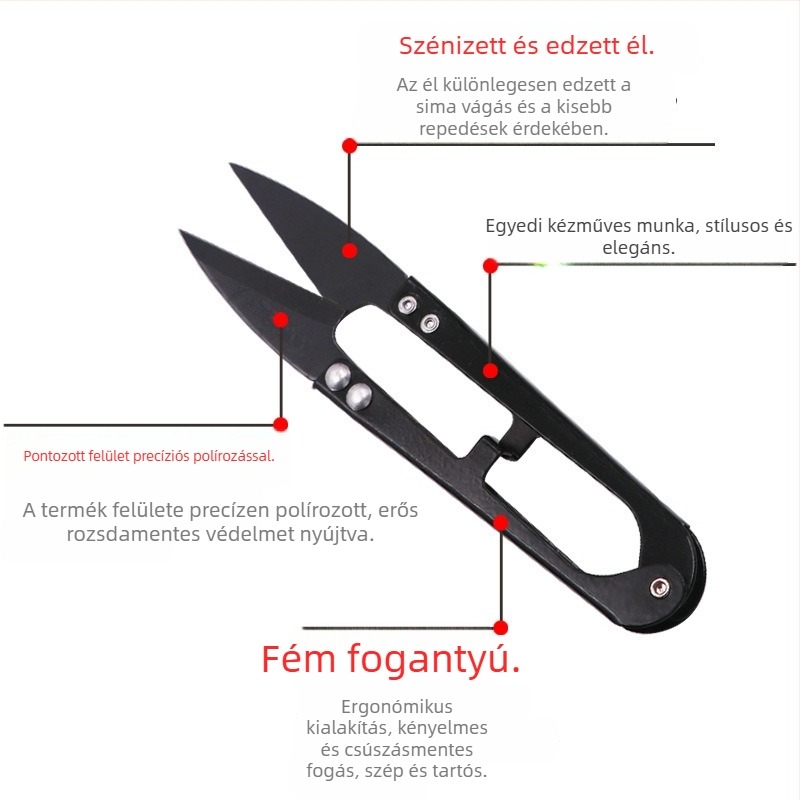 DIY ékszerész olló, rozsdamentes acél, rugós, U‑formájú keresztszemes varráshoz