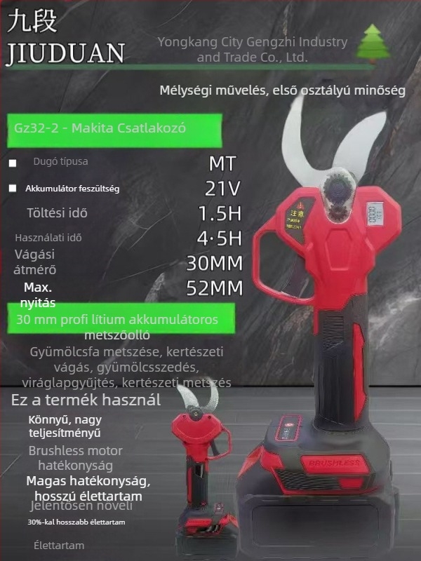 Elektromos metszőolló gyümölcsfákhoz, újratölthető lítium akkumulátor, kerti olló vastag ágakhoz