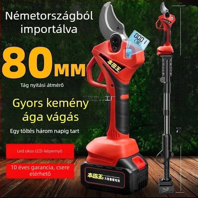 Elektromos metszőolló gyümölcsfákhoz, újratölthető lítium akkumulátor, kerti olló vastag ágakhoz