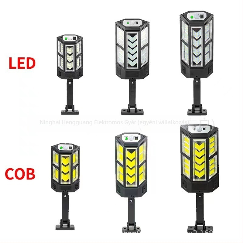 Napelemes mozgásérzékelős falikar távirányítóval, IP65 vízálló LED lámpa, 30W, üzemidő 6–12 óra