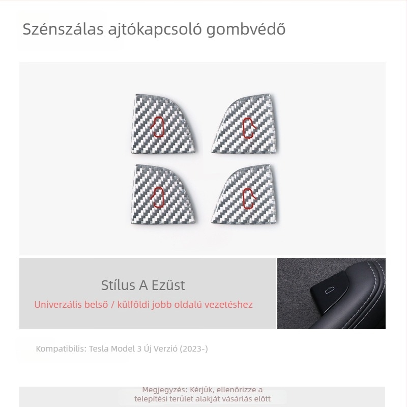 Tesla Model 3 ajtókapcsoló védőmatrica, szénszálas belső díszítés, termékkód Tb-857116796520