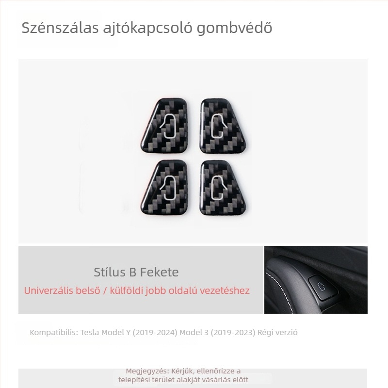 Tesla Model 3 ajtókapcsoló védőmatrica, szénszálas belső díszítés, termékkód Tb-857116796520