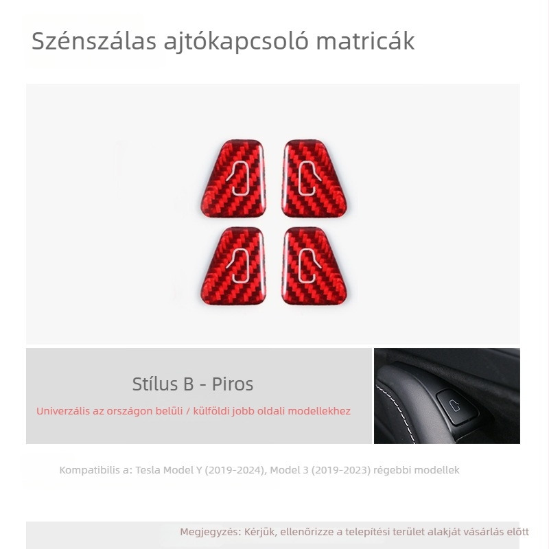 Tesla Model 3 ajtókapcsoló védőmatrica, szénszálas belső díszítés, termékkód Tb-857116796520