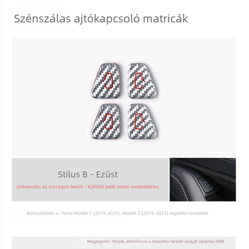 Tesla Model 3 ajtókapcsoló védőmatrica, szénszálas belső díszítés, termékkód Tb-857116796520