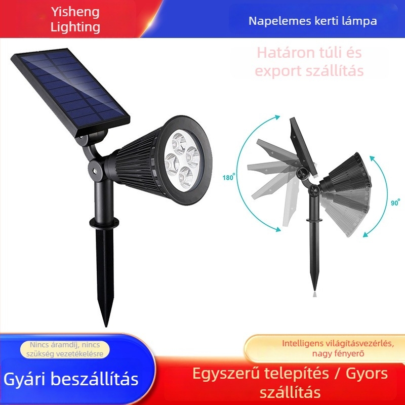 Napelemes földön álló lámpa a gyephez és a kerthez, vízálló kültéri falikar, udvari dekoratív világítás