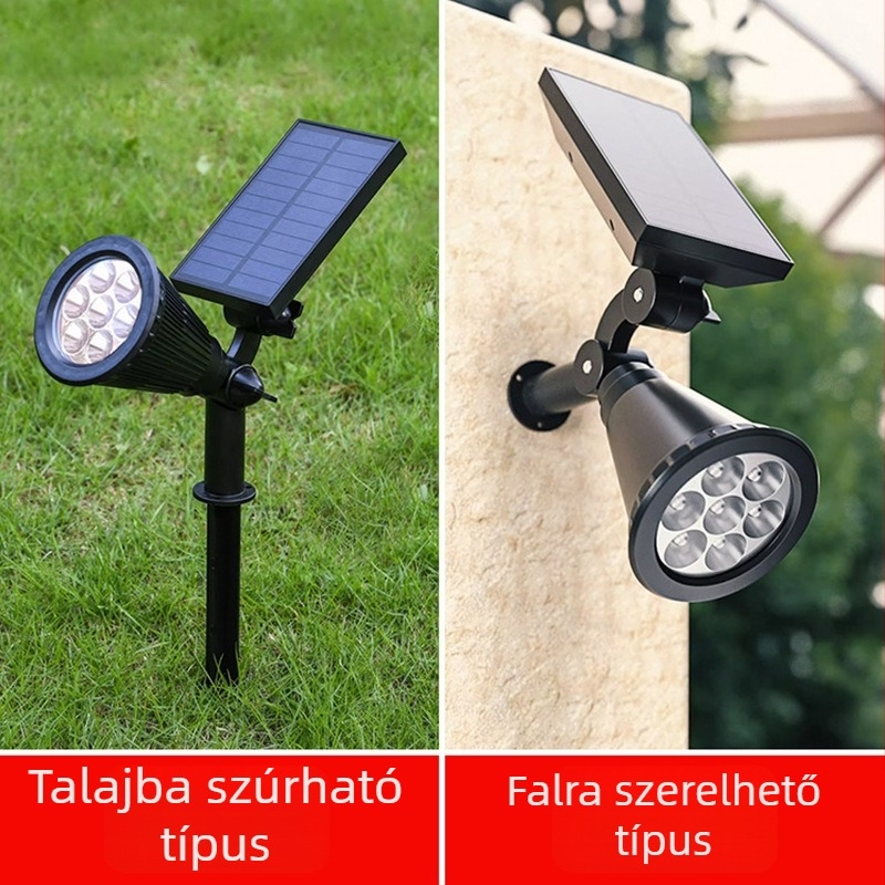 Napelemes földön álló lámpa a gyephez és a kerthez, vízálló kültéri falikar, udvari dekoratív világítás