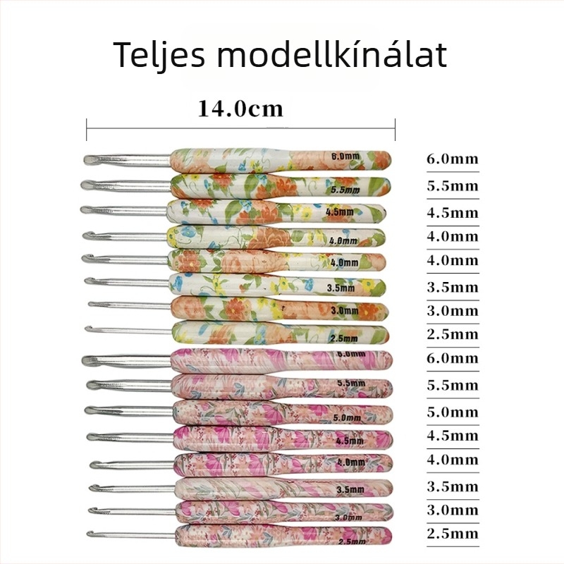 Horgolótűk készlete alumíniumból, nyomtatott dizájnnal – kézzel készített DIY eszközök, OPP zacskókban csomagolva, testreszabható