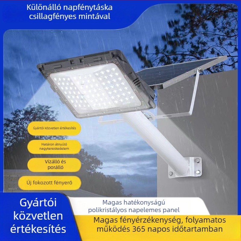 Kültéri napelemes fénysugár három oldalú megvilágítással, IP66, 30W, 5V, 12–16 órás üzemidő