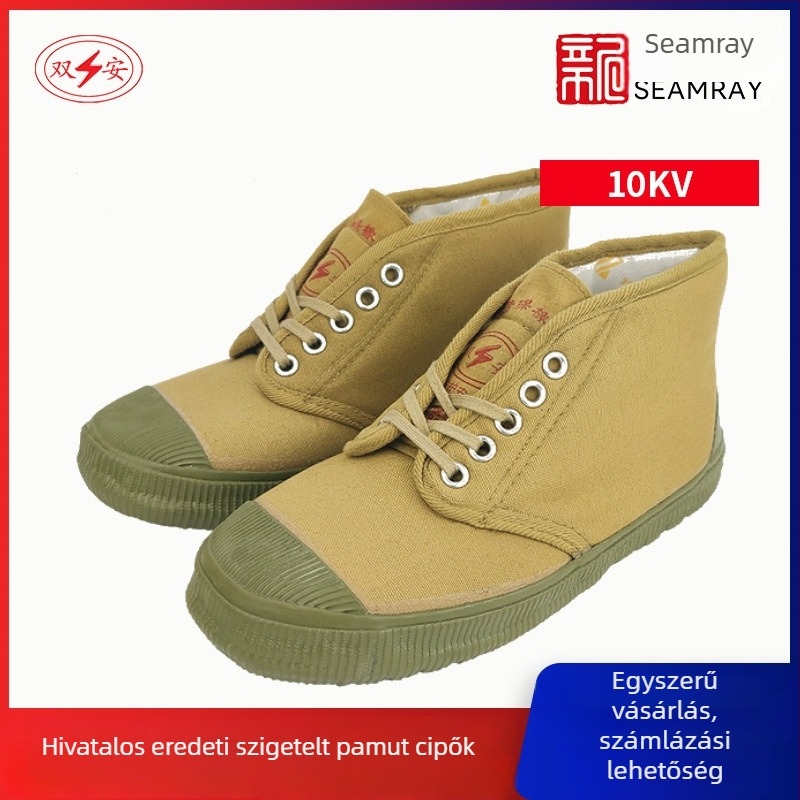 Szigetelt cipő elektromos munkavégzéshez, vászon felsőrész középmagas fazon, gumitalp, 10kV szigetelés