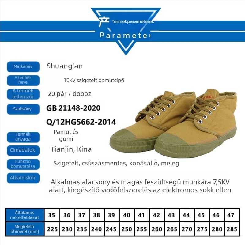 Szigetelt cipő elektromos munkavégzéshez, vászon felsőrész középmagas fazon, gumitalp, 10kV szigetelés