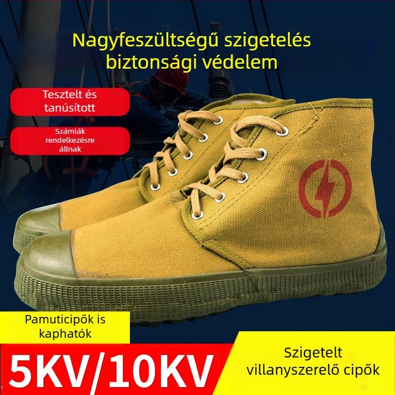 Férfiak részére magas szárú szigetelt munkavédelmi cipő elektromos karbantartáshoz, kopásálló, csúszásmentes, lélegző, 5 kV/10 kV magasfeszültséghez
