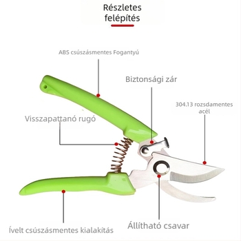 Rozsdamentes acél metszőolló kertészkedéshez, gyümölcs betakarításhoz és oltáshoz