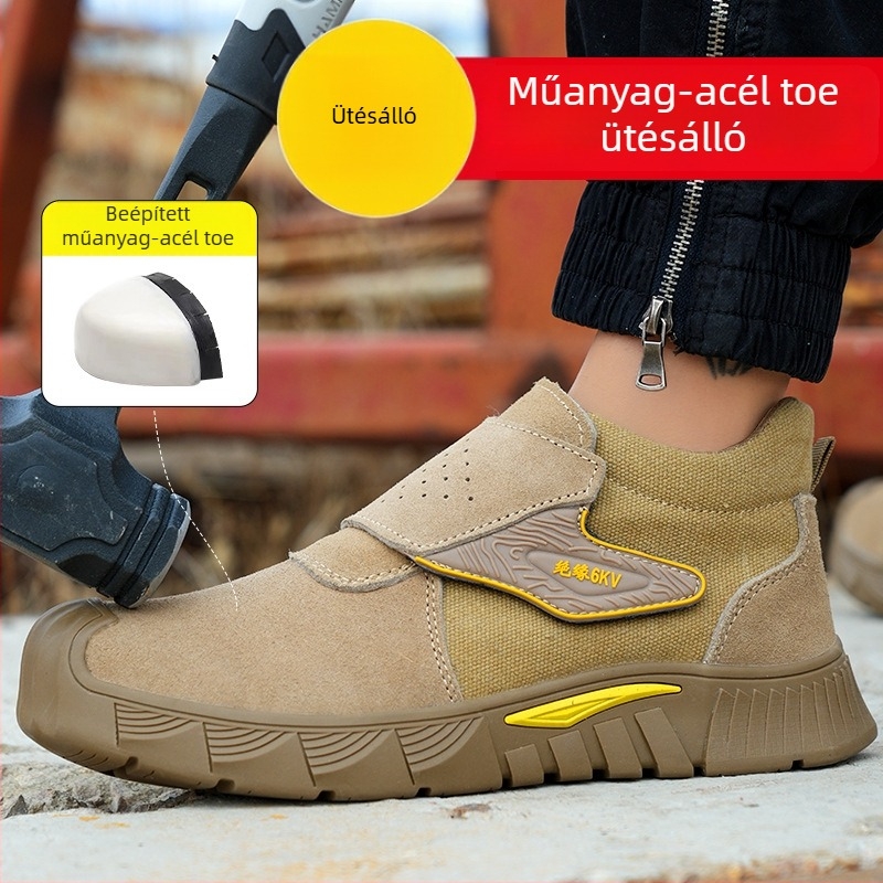 Hegesztővédelmi munkacipő, szuede bőr, középmagas, műanyag orrvédő, ütésálló, áthatolás elleni, égés elleni