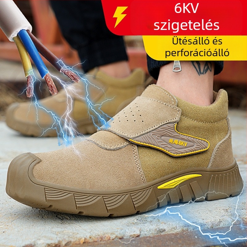 Hegesztővédelmi munkacipő, szuede bőr, középmagas, műanyag orrvédő, ütésálló, áthatolás elleni, égés elleni