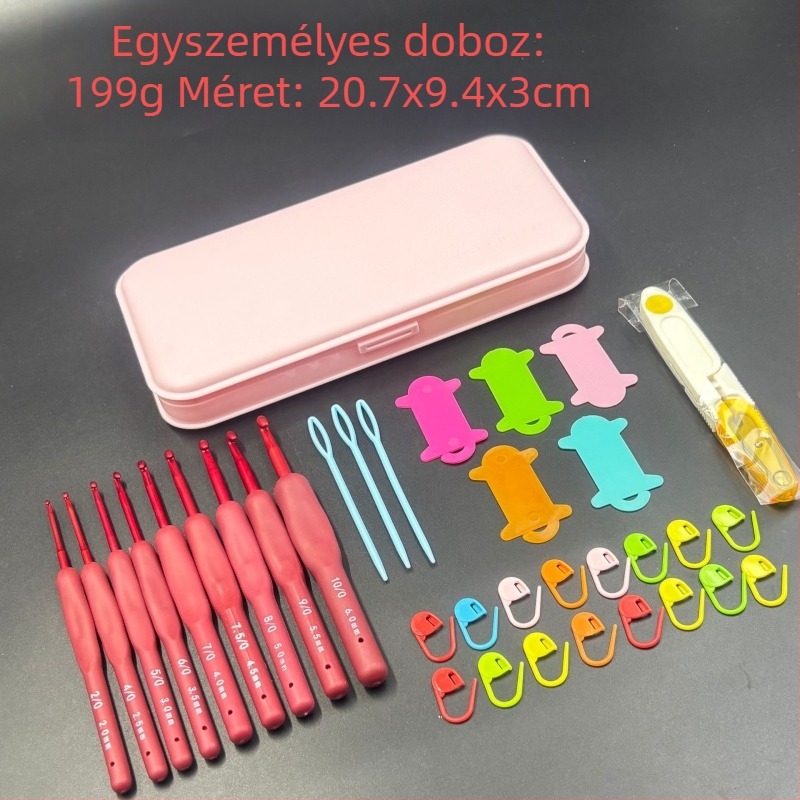 SKA horgolótűkészlet – 100 darab dobozban, alumínium puha markolatú horgolótűk, DIY kötéshez, könnyű luxus stílus