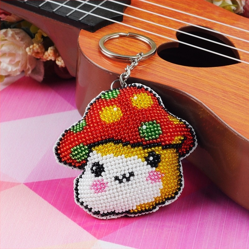 Hátizsákhoz való kulcstartó keresztszemes hímzés, dupla oldalú gyöngyös dizájn, Cartoon/Anime motívum, 14CT, műanyag lemez, készlet