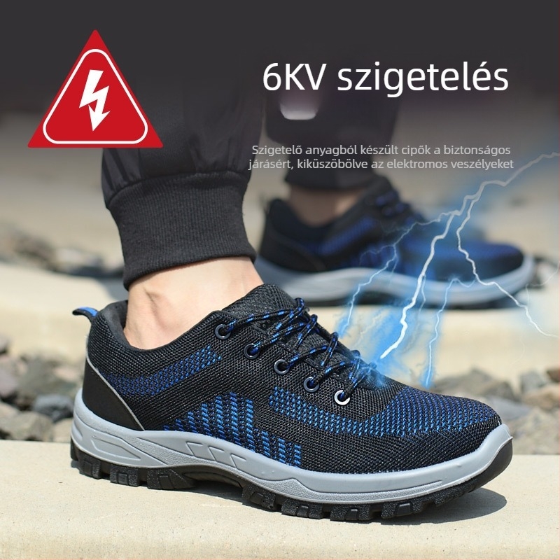 Légáteresztő 6 kV-os szigetelt cipő, ütés- és perforáció elleni védelem, villanyszerelő cipő műanyag–acél orral, kopásálló, masszív talppal