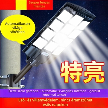 Integrált napelemes közvilágítás LED fehér fénnyel | 100W, IP65, 16–24 óra működés, induktív érzékelő kapcsoló