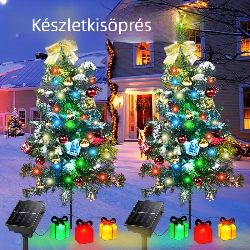 Napenergia-működtetésű LED karácsonyfadísz kerthez – növényi alak, SDS-002, rozsdamentes acél, IP66, 2.5W, 6–12 óra folyamatos világítás