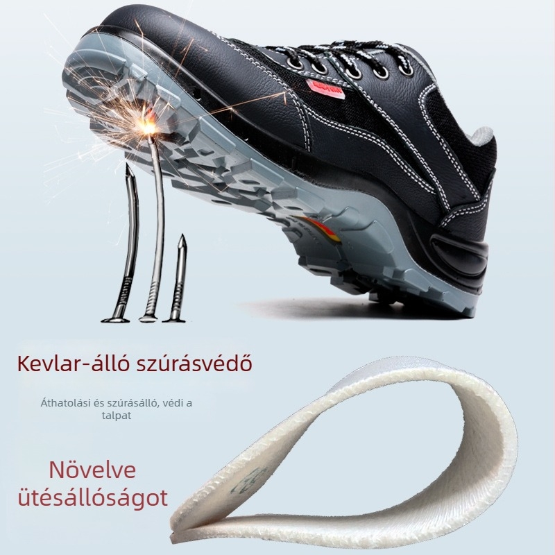 Acélorrú munkavédelmi cipő férfiaknak - magas felsőrész, tehénbőr és hálós anyag, szigetelt, tű- és ütésálló védelem, 6KV védelem