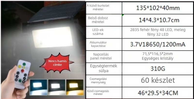 Összecsukható napelemes kültéri reflektor — IP67 vízálló kerti világítás távirányítóval, 2835 LED, 3.7V, 12–16 óra üzemidő, modell Jdsl208