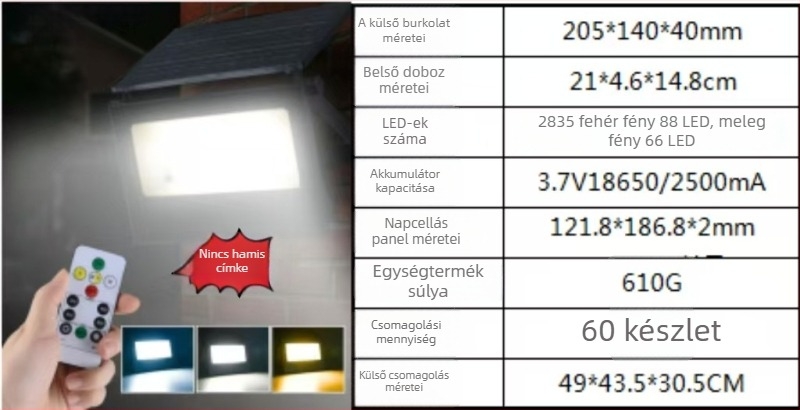 Összecsukható napelemes kültéri reflektor — IP67 vízálló kerti világítás távirányítóval, 2835 LED, 3.7V, 12–16 óra üzemidő, modell Jdsl208