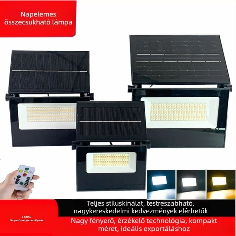 Összecsukható napelemes kültéri reflektor — IP67 vízálló kerti világítás távirányítóval, 2835 LED, 3.7V, 12–16 óra üzemidő, modell Jdsl208