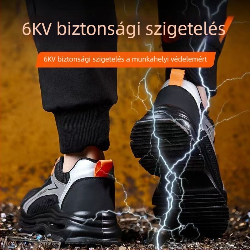 Férfi munkavédelmi cipő nyárra: lélegző, szagtalan, könnyű, műanyag–acél orrtalp, izolált, ütésálló, átszúrás‑álló, csúszásmentes, tartós