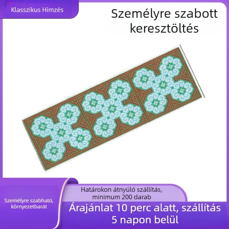 Öntapadós keresztszemes hímzett applikáció számítógépes motívummal, ruhákhoz és kiegészítőkhöz, poliészter fonal