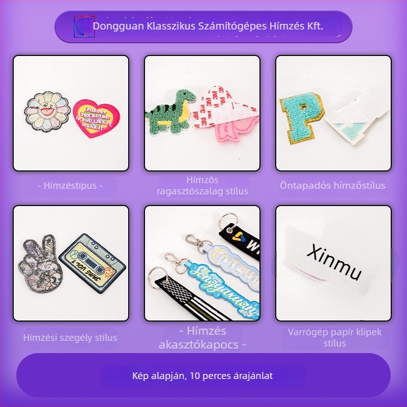 Öntapadós keresztszemes hímzett applikáció számítógépes motívummal, ruhákhoz és kiegészítőkhöz, poliészter fonal