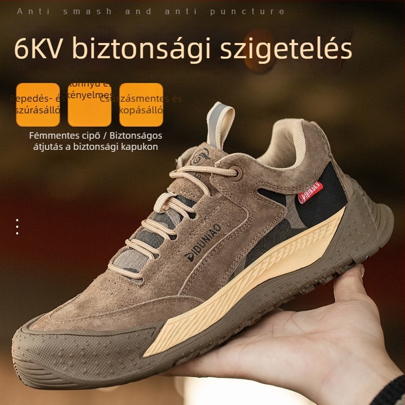 Munkavédelmi cipő - ütésálló és áthatolás elleni, 6KV szigetelés, disznóbőr felsőrész, alacsony profilú kialakítás, műanyag orrtalp