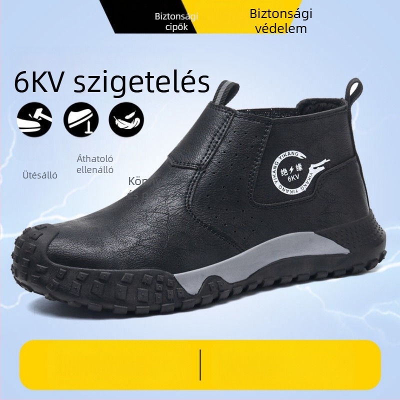 Munkavédelmi cipő, slip-on, anti-ütés és anti-perforáció, szigetelt, velúr borjúbőrből (szigetelt; velúr borjúbőrből; műanyag‑acél ujjvédő; anti‑ütés; anti‑perforáció)