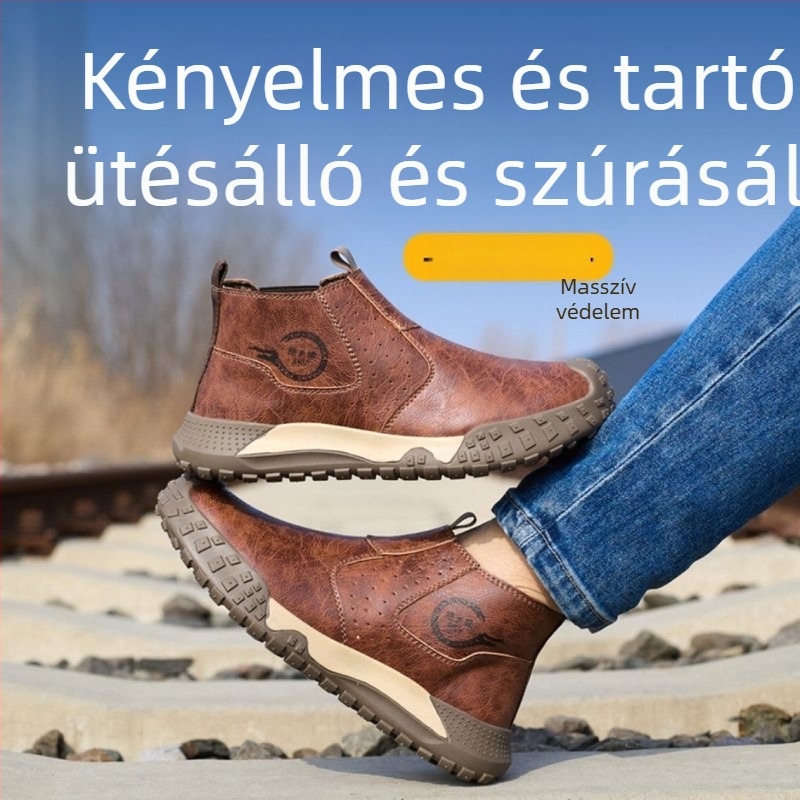 Munkavédelmi cipő, slip-on, anti-ütés és anti-perforáció, szigetelt, velúr borjúbőrből (szigetelt; velúr borjúbőrből; műanyag‑acél ujjvédő; anti‑ütés; anti‑perforáció)